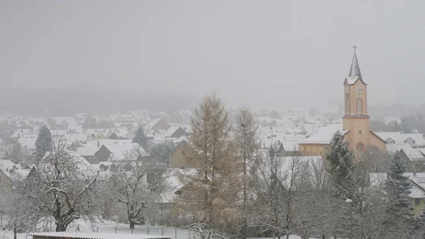 Winter Town Under Snow Snowfall Church Germany Stock Footage 104116542