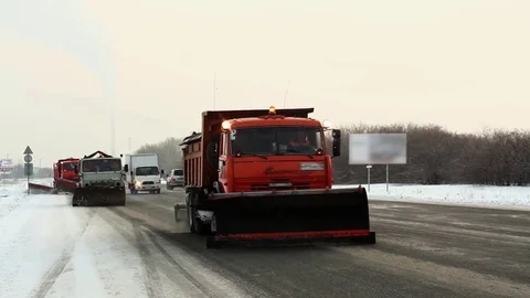 Winter track. Road engineering. Stockbeeldmateriaal 74782495