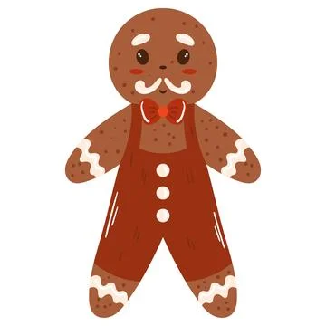 Winter traditional gingerbread cookie. Bread man with red and white glaze. Stock Illustration
