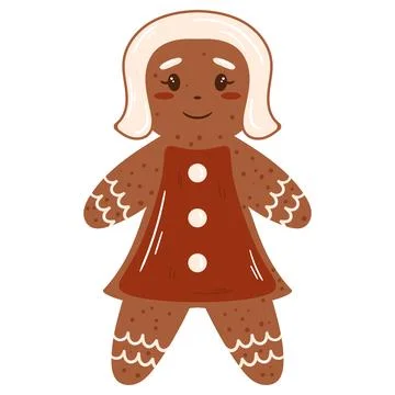 Winter traditional gingerbread cookie. Bread woman with red and white glaze. Stock Illustration