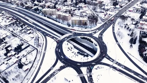 Winter Traffic Aerial Timelapse Stock Footage
