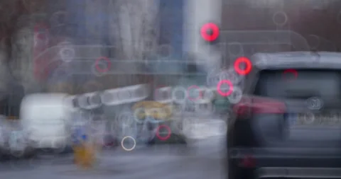 Winter traffic with donut bokeh Видео 325203548
