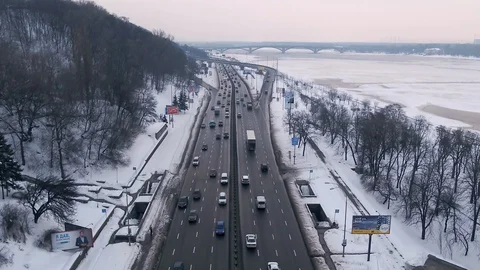 Winter traffic on the highway Stock Footage 99207322