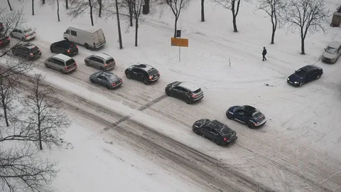 Winter traffic jam drone shot timelapse Stock-Footage 105193382