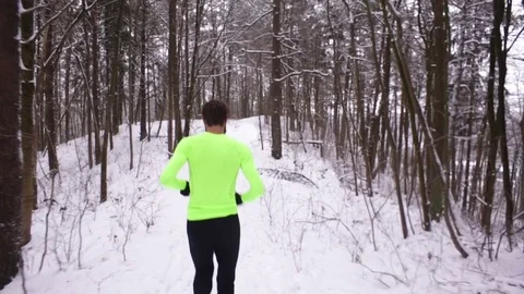 Winter Trail Running In Forest Stock Footage 81214859