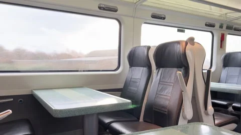 Winter train ride with no passengers Stock Footage 300871100