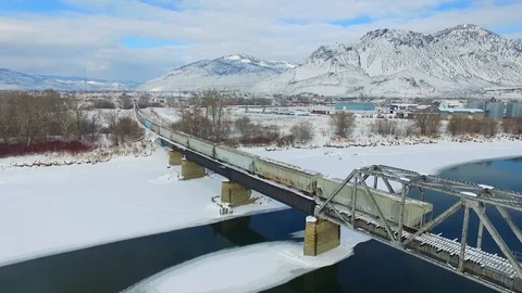 Winter train on the tracks Stock Footage 87437676