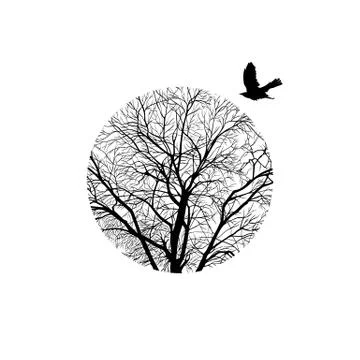 Winter tree in a circle Stock Illustration