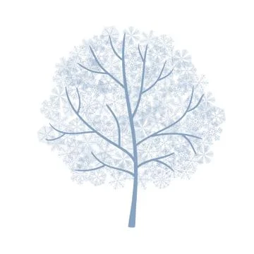 Winter tree covered with snowflakes Stock Illustration