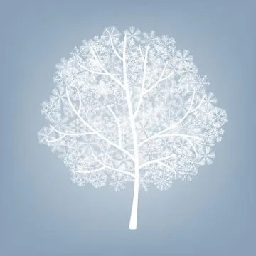 Winter tree covered with snowflakes Stock Illustration