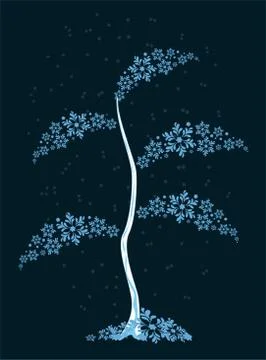 Winter tree with icy branches of the snowflakes. EPS10 vector illustration Stock Illustration