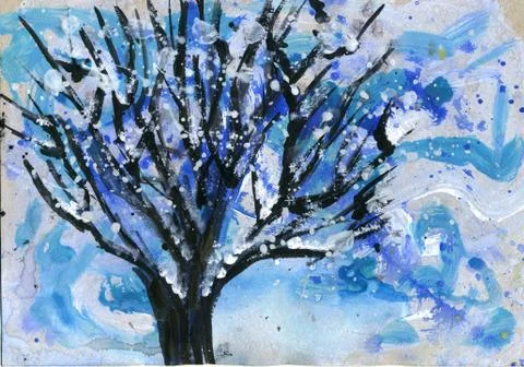 Winter tree painting Stock Illustration