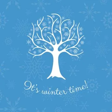 Winter tree with snowflakes Stock Illustration