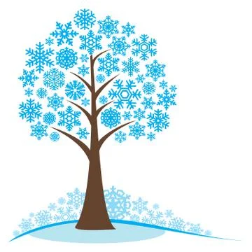 Winter tree with snowflakes Stock Illustration