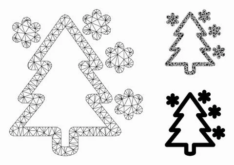 Winter Tree Vector Mesh Network Model and Triangle Mosaic Icon Stock Illustration