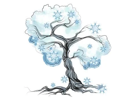 Winter tree on white Stock Illustration