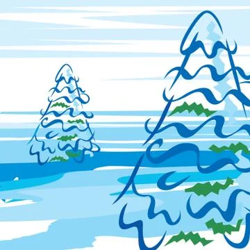 Winter trees abstract landscape artwork, vector illustration Illustration