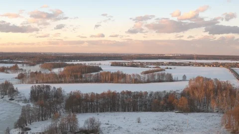 Winter trees and sunset. Aerial shooting Stock Footage 104313046