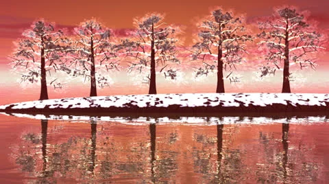Winter trees landscape - 3D render Video stock 23160453