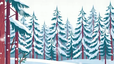 Winter trees scene cartoon: snow in forest animation Stock Footage 307003802