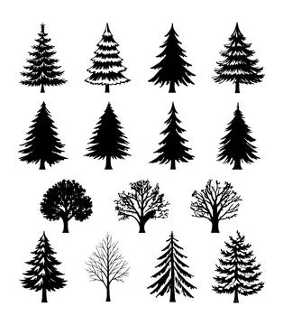 Winter trees silhouette collection set Illustrazione stock
