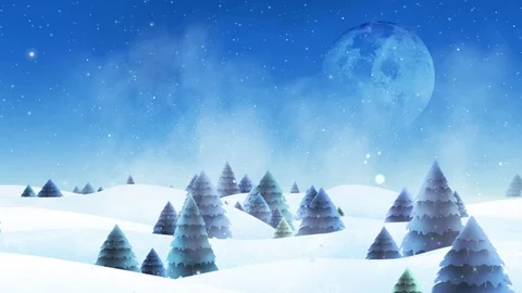Winter Trees in the Snow with Full Moon 4K Loop Stock Footage 119936677