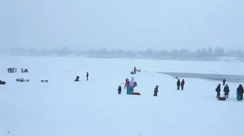 Winter  tube sledding Stock Footage 45846171