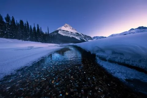 Winter Twilight. Tangle Peak, Icefields Parkway, Jasper National Park, Albert Stock Photos