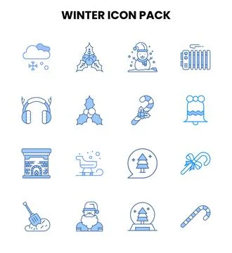 Winter Two Colour Bundle Icons Pack Stock Illustration