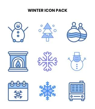 Winter Two Colour Collection Icons Pack Stock Illustration
