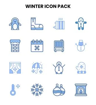 Winter Two Colour Icons Pack Stock Illustration