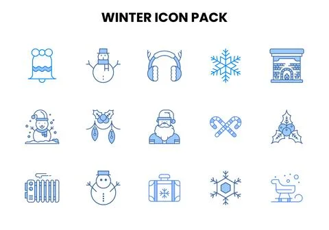 Winter Two Colour Set Icons Pack Stock Illustration