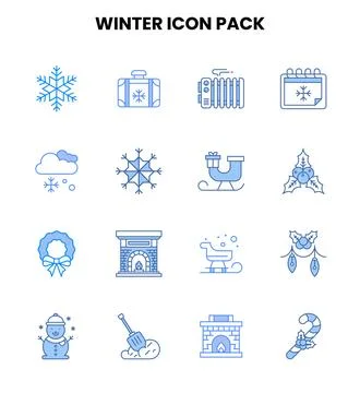 Winter Two Colour Vector Icons Pack Stock Illustration