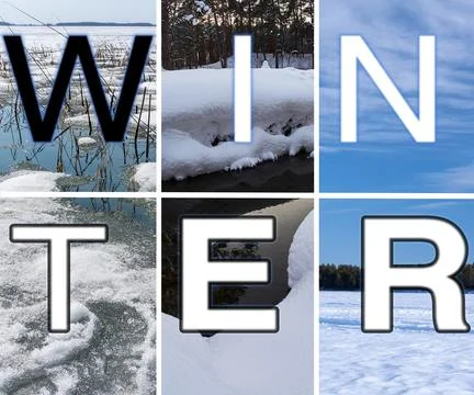 Winter typography grid collage with landscape photos Fotos Stock