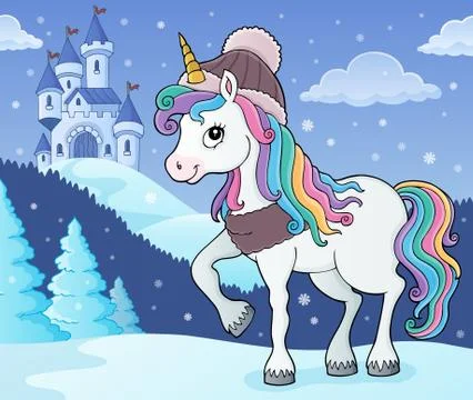 Winter unicorn theme image Illustrazione stock