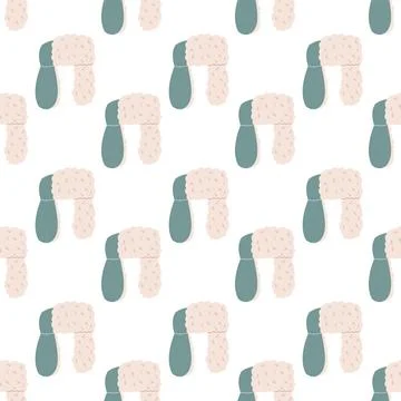 Winter ushanka hat seamless pattern vector background with cute warm fur flap イラスト素材