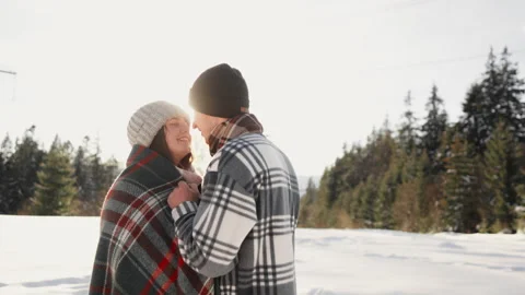 A winter vacation in nature creates an environment where newlyweds can enjoy Stock Footage 249278835