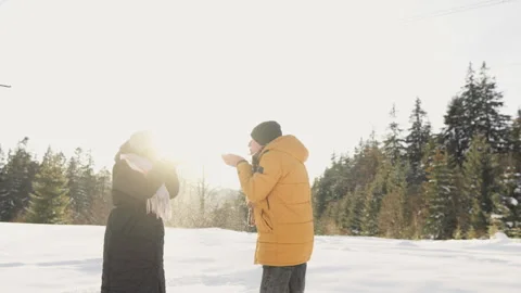 A winter vacation in nature creates an environment where newlyweds can enjoy Stock Footage 252130634