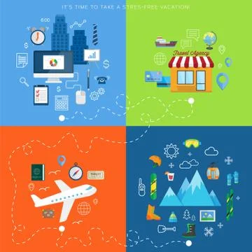 Winter vacation plan abstract vector card with flat icons Stock Illustration