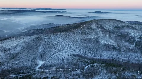 Winter Valley Dawn Aerial Orbit Stock Footage 335584398