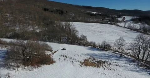 Winter valley field flyover Stock Footage 72933605