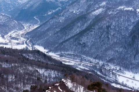 Winter valley landscape Stock Photos