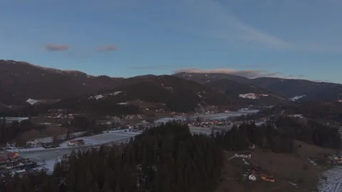 Winter valley with snow fields and rural houses Stock Footage 327763762
