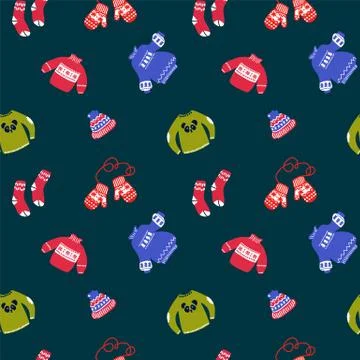 Winter vector background of clothing illustrations. Pattern with clothes for the Stock Illustration