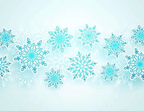 Winter vector background with falling snowflakes of different shapes Stock Illustration