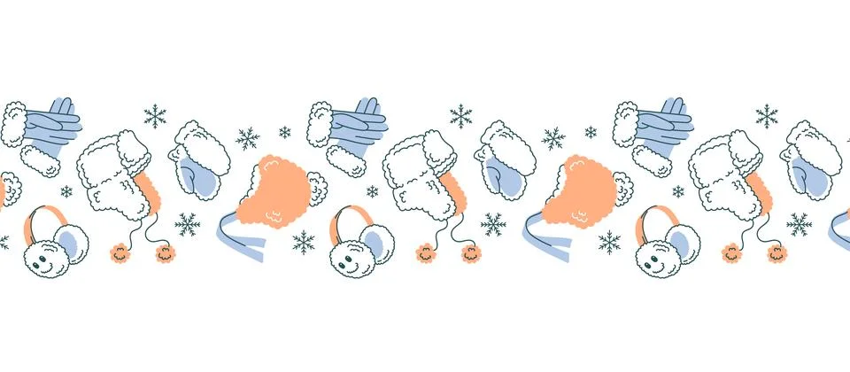 Winter vector border for cards. Winter accessories. Stock Illustration