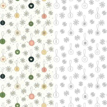 Winter vector cute patterns set with hand drawn snowflakes and Christmas ball Stock Illustration