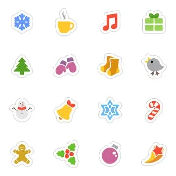 Winter vector flat stickers icon set on white Stock-Illustration