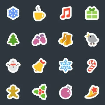 Winter vector flat style stickers icon set on dark Stock Illustration