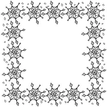 Winter vector frame of black snowflakes. Hand drawn border, isolated. Backgro Stock Illustration